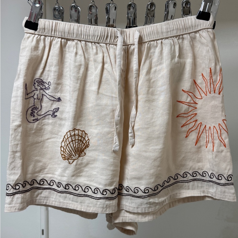 Rip Curl Cream Linen Embroidered Shorts